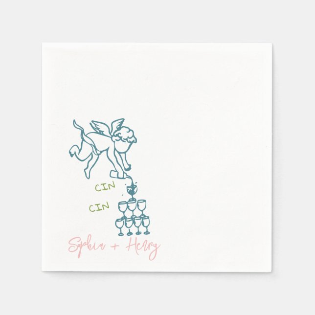 Cin Cin Cherub Hand Drawn Cupid Icon Wedding  Napkin (Front)