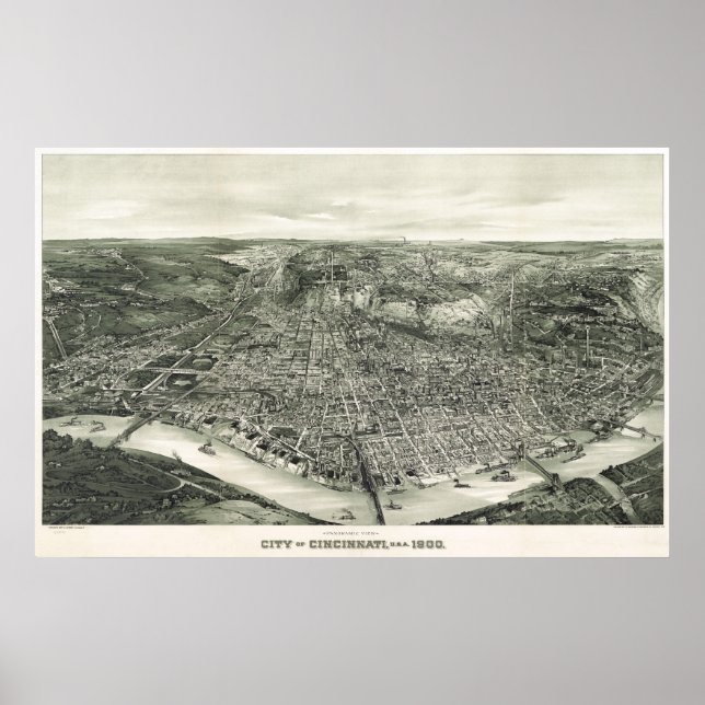 Cincinnati birdseye map - 1900 (Henderson) BigMapB Poster (Front)