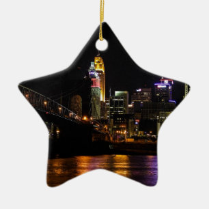Cincinnati by Night Ceramic Tree Decoration