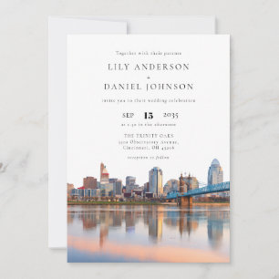 Cincinnati City Skyline Watercolor Wedding Invitation