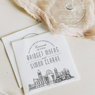 Cincinnati Deco Skyline Wedding Event Napkins