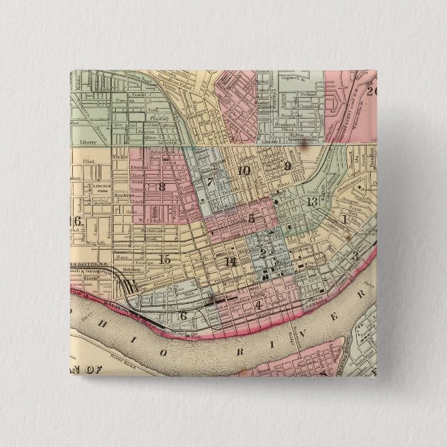 Cincinnati Map by Mitchell 15 Cm Square Badge (Front)