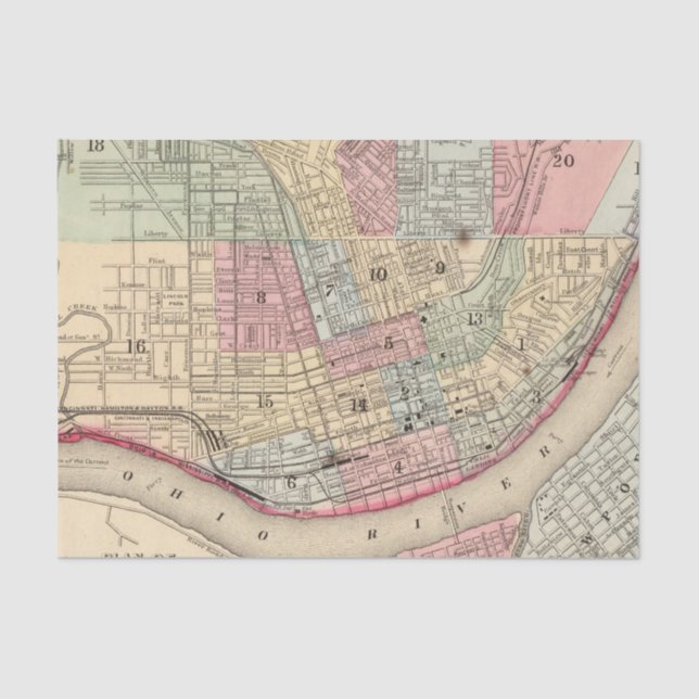 Cincinnati Map by Mitchell Tissue Paper (Front)