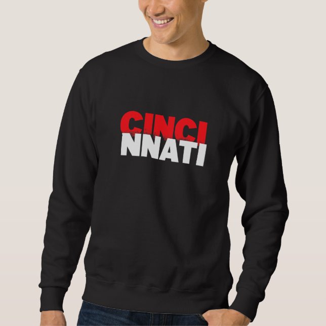 Cincinnati Ohio, Cincy City White Red Graphic Sweatshirt (Front)