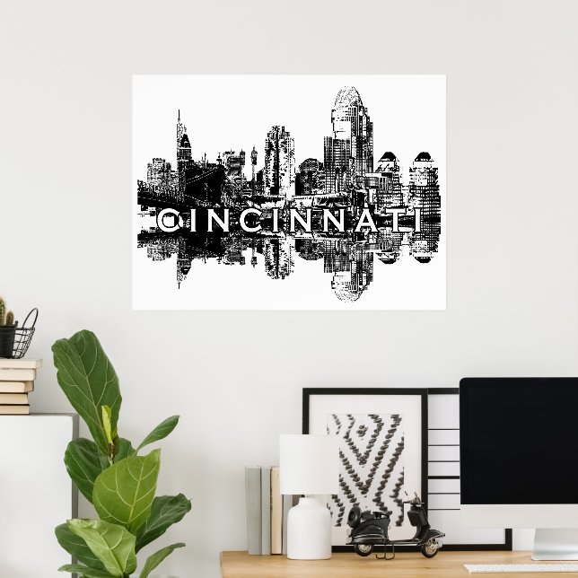 Cincinnati, Ohio in black and white Poster (Home Office)