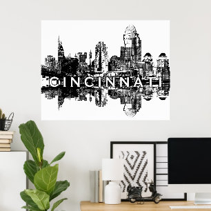 Cincinnati, Ohio in black and white Poster