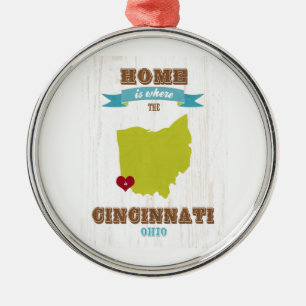 Cincinnati, Ohio Map – Home Is Where The Heart I Metal Tree Decoration