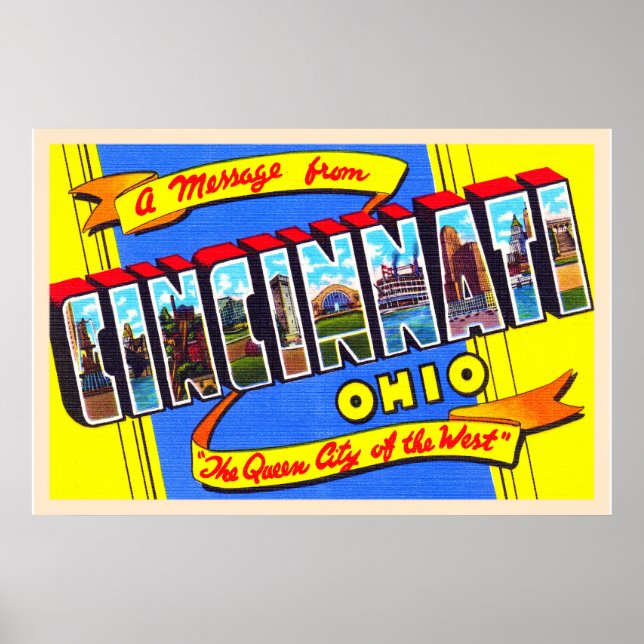 Cincinnati Ohio OH Vintage Large Letter Postcard Poster (Front)