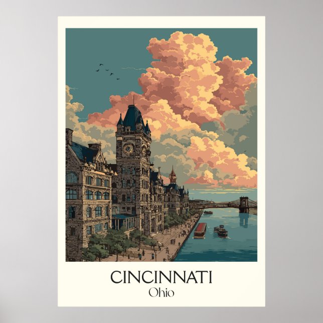 Cincinnati Ohio Queen City Skyline Architecture Poster (Front)