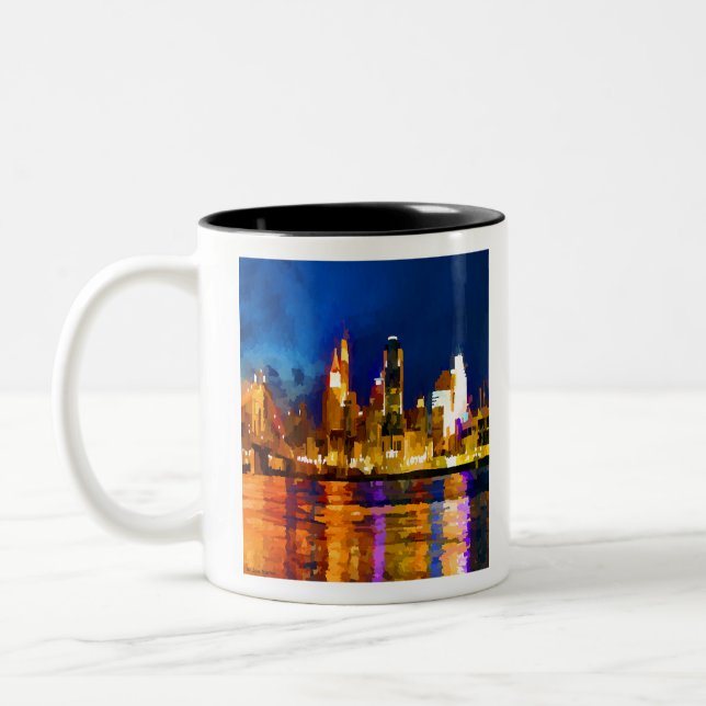 Cincinnati Ohio Skyline at Night Two-Tone Coffee Mug (Left)