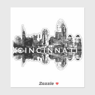Cincinnati, Ohio skyline in black ink