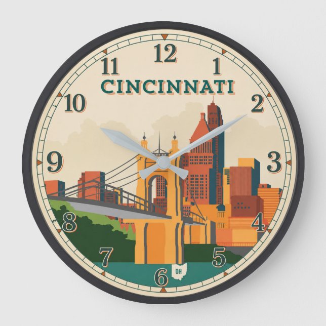 Cincinnati Ohio Skyline  Large Clock (Front)