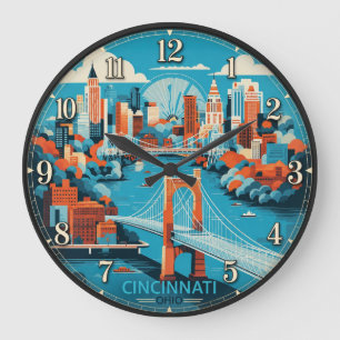 Cincinnati Ohio Skyline Suspension Bridge Cityscap Large Clock