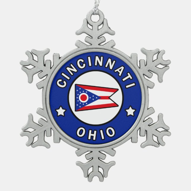Cincinnati Ohio Snowflake Pewter Christmas Ornament (Front)