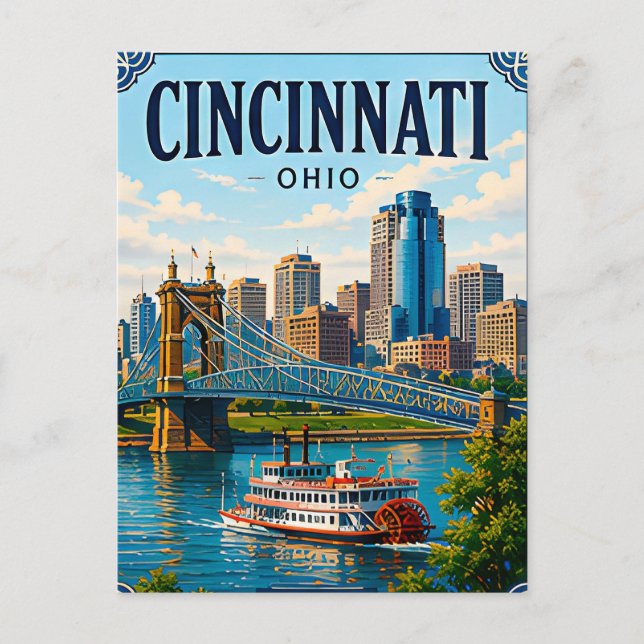🌉 Cincinnati Ohio Vacation Memory Riverfront 🌉 Postcard (Front)