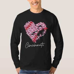 Cincinnati Pink Leopard Baseball Heart Baseball Fa T-Shirt