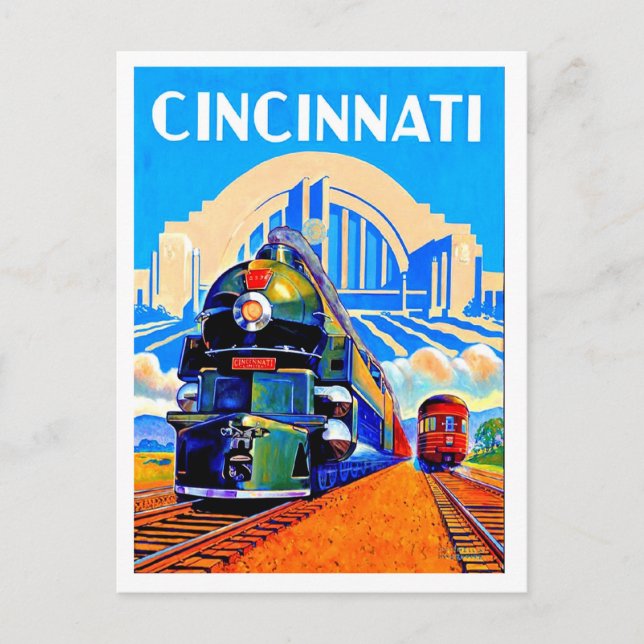 Cincinnati railway, trains,vintage travel postcard (Front)