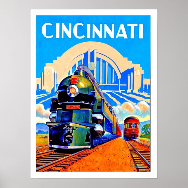 Cincinnati railway, trains, vintage travel poster (Front)