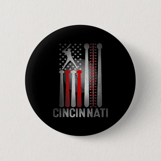 Cincinnati Retro Baseball Lover Us Flag Met At Gam 6 Cm Round Badge (Front)