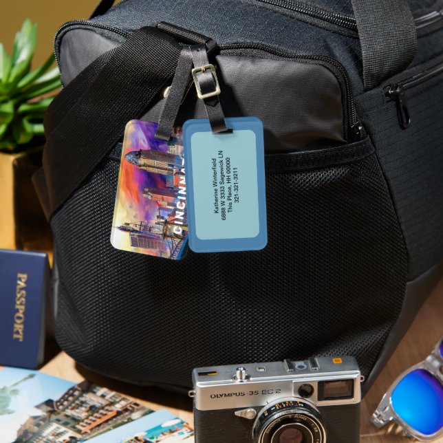 Cincinnati Skyline Abstract Art Luggage Tag (Front & Back)