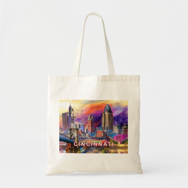 Cincinnati Skyline Abstract Art Tote Bag (Front)