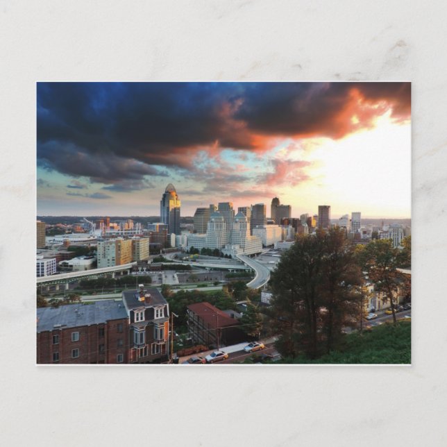 Cincinnati skyline at sunset postcard (Front)
