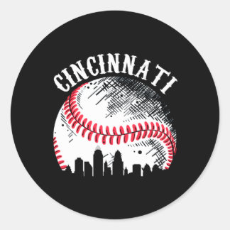 Cincinnati Skyline City Baseball Met At Gameday Classic Round Sticker