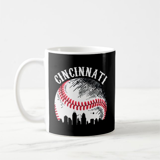 Cincinnati Skyline City Baseball Met At Gameday Coffee Mug (Left)
