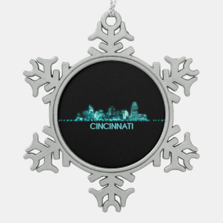 Cincinnati Skyline Snowflake Pewter Christmas Ornament