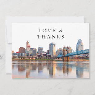 Cincinnati Skyline Watercolor Wedding Photo Thank You Card