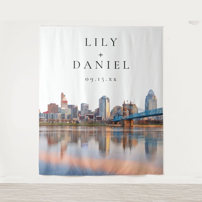 Cincinnati Skyline Wedding Photo Backdrop Tapestry (Front)