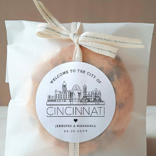 Cincinnati Skyline   Wedding Welcome Message Classic Round Sticker