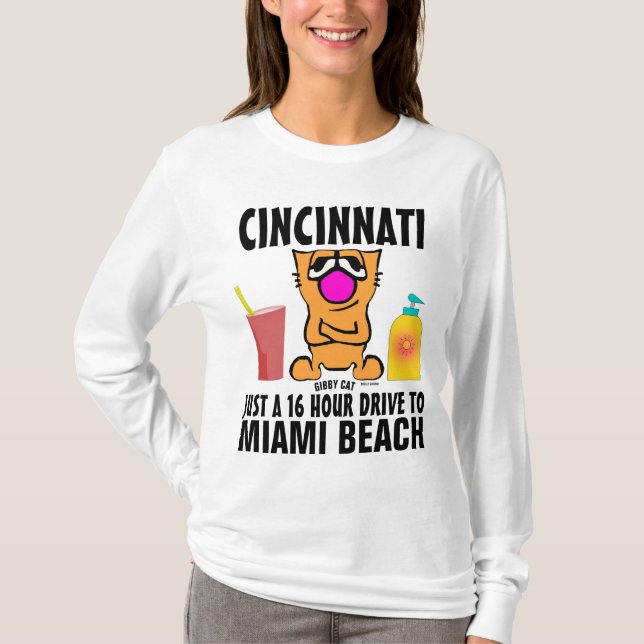 CINCINNATI TO MIAMI Gibby Cat Cartoon T-shirts (Front)