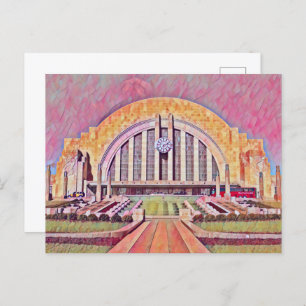 Cincinnati Union Terminal Watercolor Painting Postcard