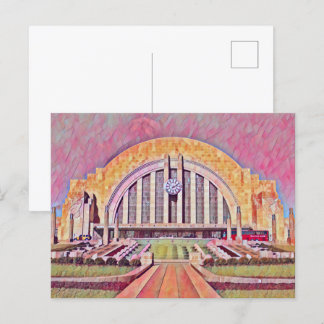 Cincinnati Union Terminal Watercolor Painting Postcard