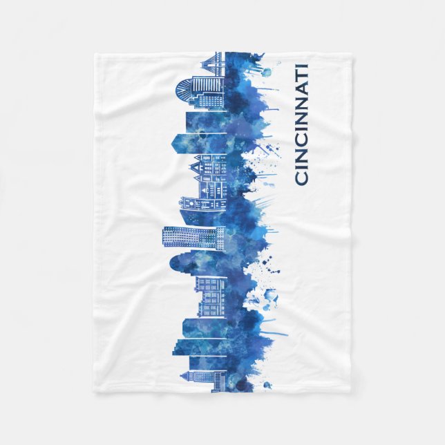 Cincinnati USA Skyline Blue Fleece Blanket (Front)