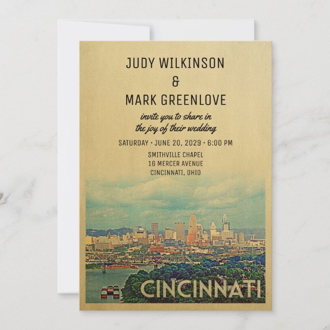 Cincinnati Wedding Invitation Vintage Mid-Century (Front)