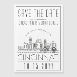 Cincinnati Wedding Stylised Skyline Save the Date  Magnetic Invitation