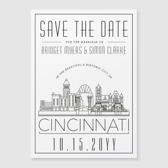 Cincinnati Wedding Stylised Skyline Save the Date  Magnetic Invitation (Front)