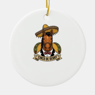 Cinco de Derby Horse Taco Sombrero Vintage Design Ceramic Tree Decoration