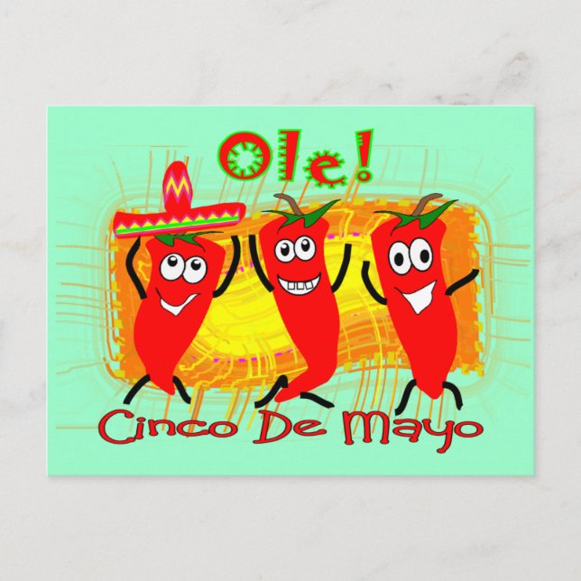Cinco de Mayo 3 Dancing Chilli Peppers-Adorable Postcard (Front)