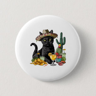 Cinco De Mayo Black Cat Mexican Cuisine Black Cat 6 Cm Round Badge
