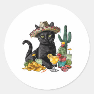 Cinco De Mayo Black Cat Mexican Cuisine Black Cat  Classic Round Sticker
