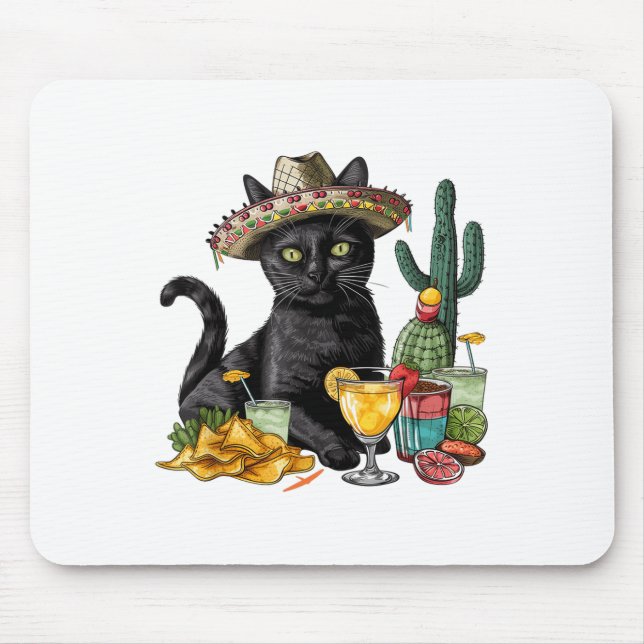 Cinco De Mayo Black Cat Mexican Cuisine Black Cat  Mouse Pad (Front)