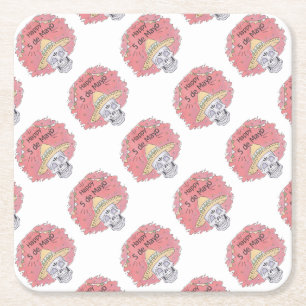cinco de mayo calavera square paper coaster