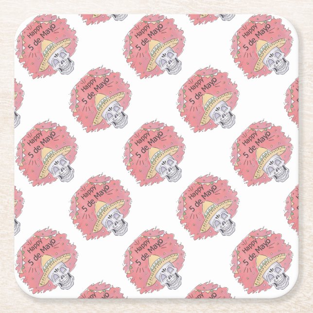 cinco de mayo calavera square paper coaster (Front)
