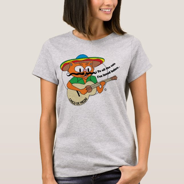 Cinco De Mayo Cartoon Cat Funny T-Shirt (Front)