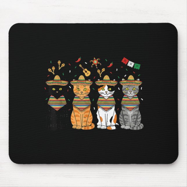 Cinco De Mayo Cats Funny Sombrero Mexican Fiesta Mouse Pad (Front)