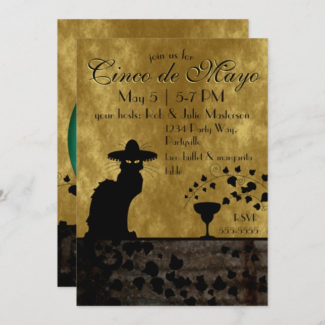 Cinco de Mayo Chat Noir / Gato Negro Invitation (Front/Back)