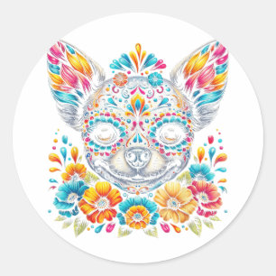 Cinco De Mayo Chihuahua Dog Sugar Skull Flower Classic Round Sticker
